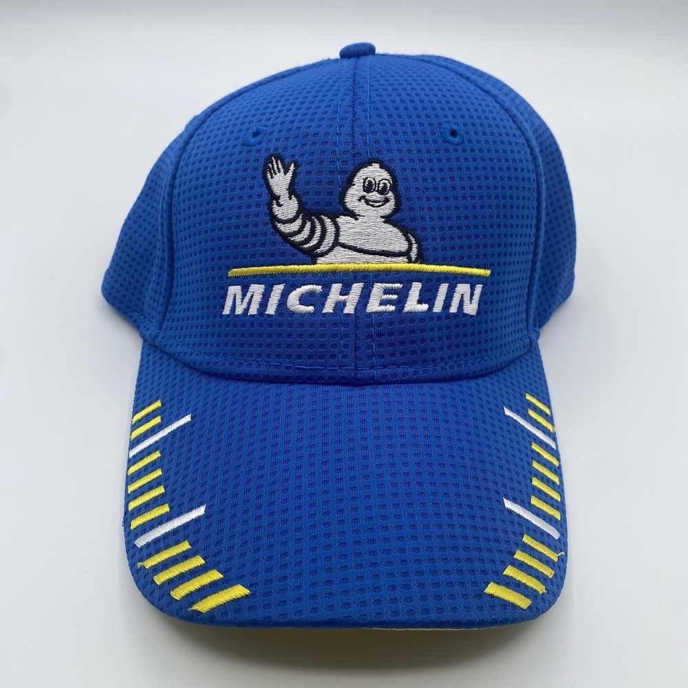 Michelin Racing Ball Cap Blue Yellow White Custom Embroidered Hat Ajustable EUC